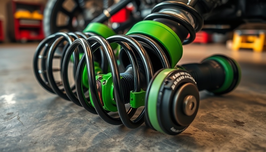 Close-up of high-performance suspension parts in a workshop.