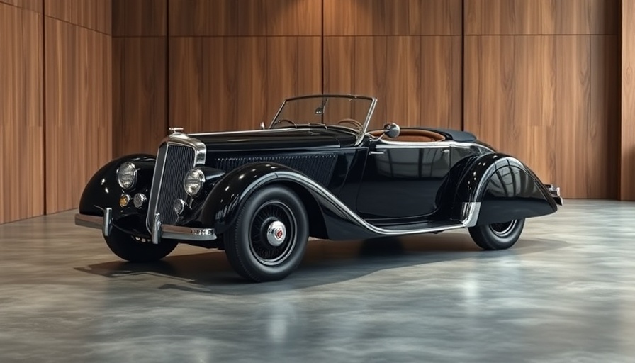 Vintage black convertible car in a showroom - buy used cars.