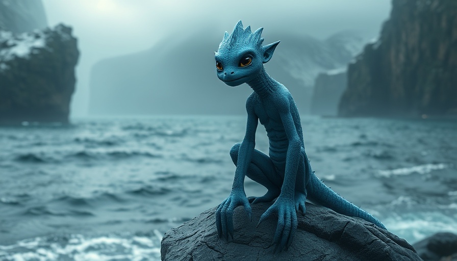Fantasy humanoid creature on a rock in an ocean scene, Avatar Disney+ documentary.
