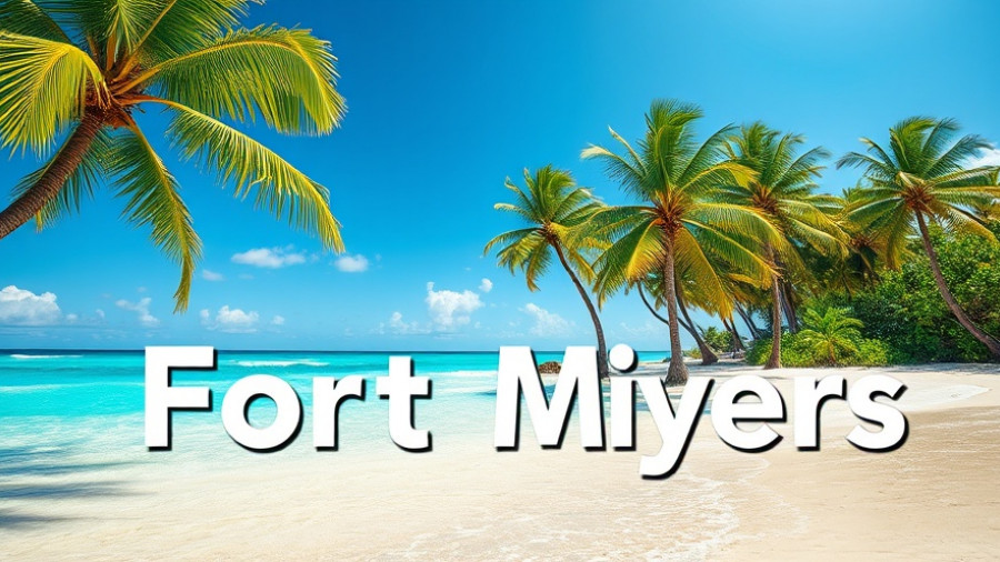 Scenic beach view in Fort Myers with palm trees under a clear blue sky.