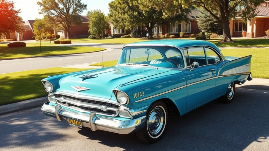 Vintage blue car parked on sunny street; buy used cars.