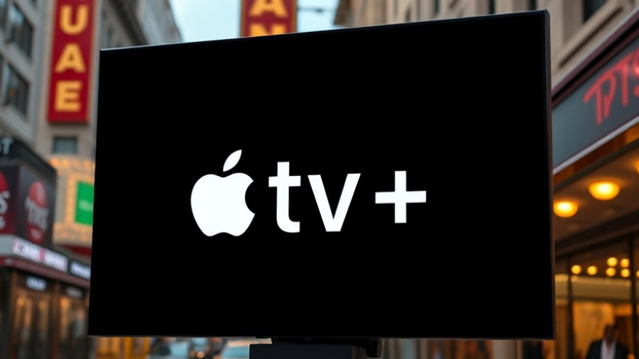 Apple TV Plus display in front of iconic theatre location.