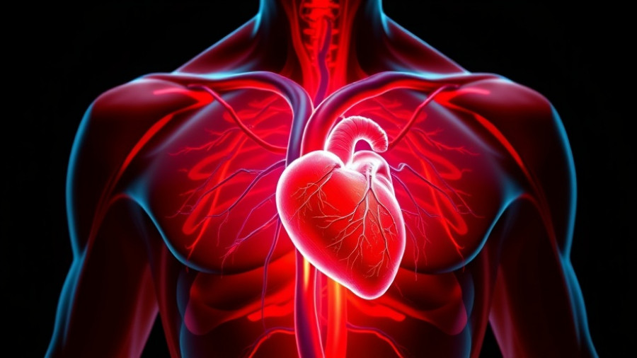 3D illustration of human heart and arteries, highlighting risk factors for heart attack and stroke.