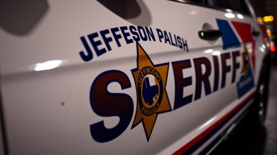 Close-up of Jefferson Parish sheriff's patrol vehicle insignia at Lakeside Mall.