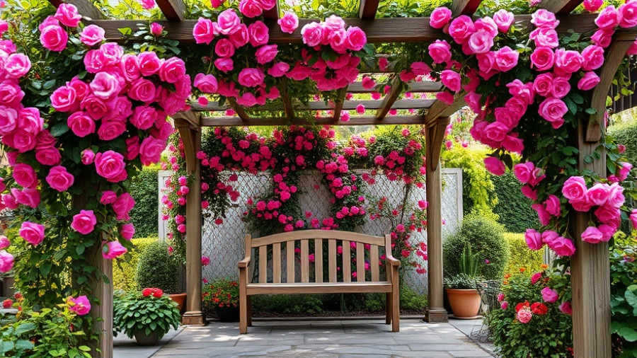 Reviving heirloom plants in a picturesque garden pergola.