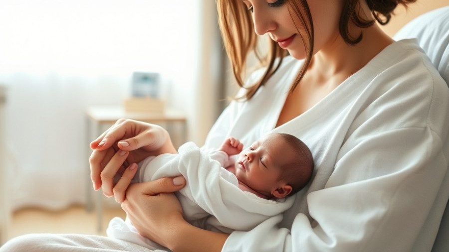 Mother holding newborn in bright hospital room, highlighting IVF success.