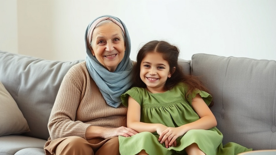 Smiling woman with headscarf sits with girl on couch, mRNA vaccine cancer survival.