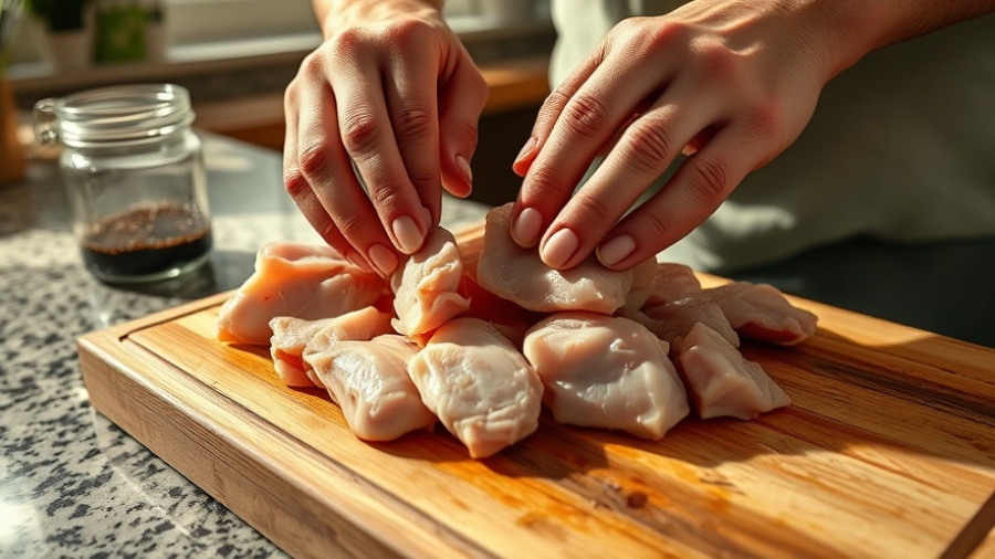 Handling raw chicken on wooden board raising concerns about contaminated meat and urinary tract infections
