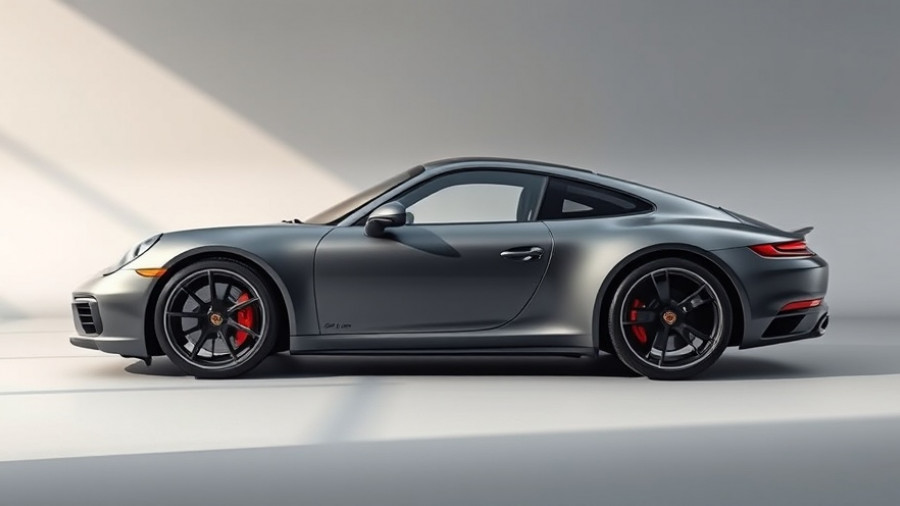 Sleek matte gray Porsche 911 side view, showcasing elegance.
