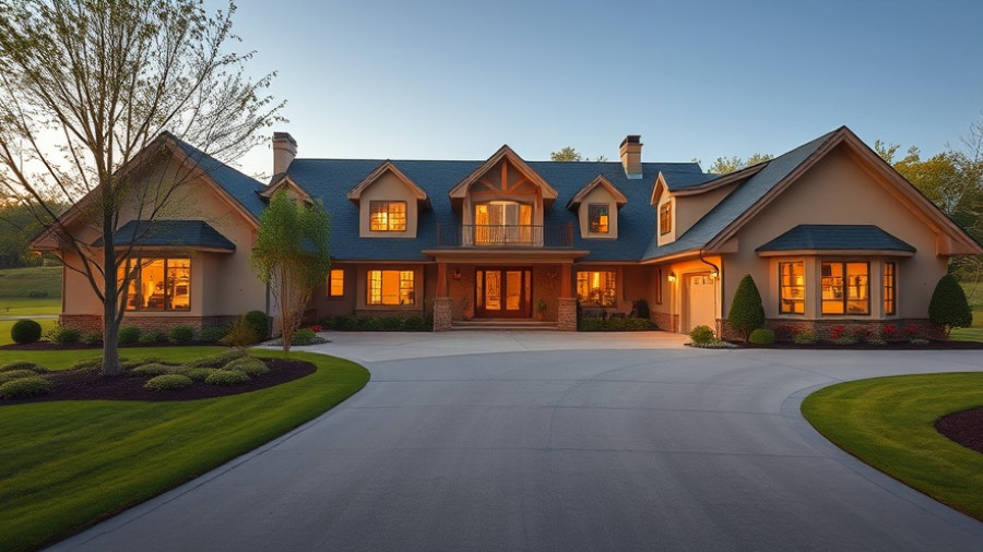 Luxury Eco-Friendly Homes: Expansive house with greenery at dusk.