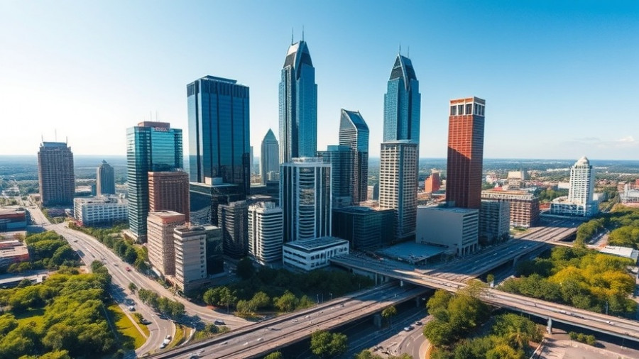 Charlotte skyline aerial view showing best attractions, skyscrapers, and scenery.