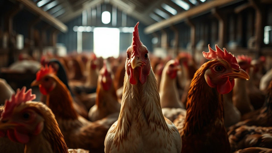 Chickens in a barn highlighting bird flu cases in Georgia.