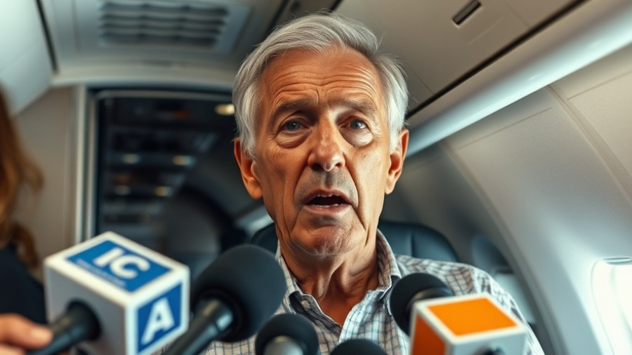 Older man speaking to media about third term potential inside airplane.