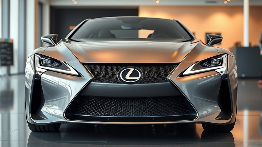 Futuristic Lexus coupe concept car with aggressive design indoors.
