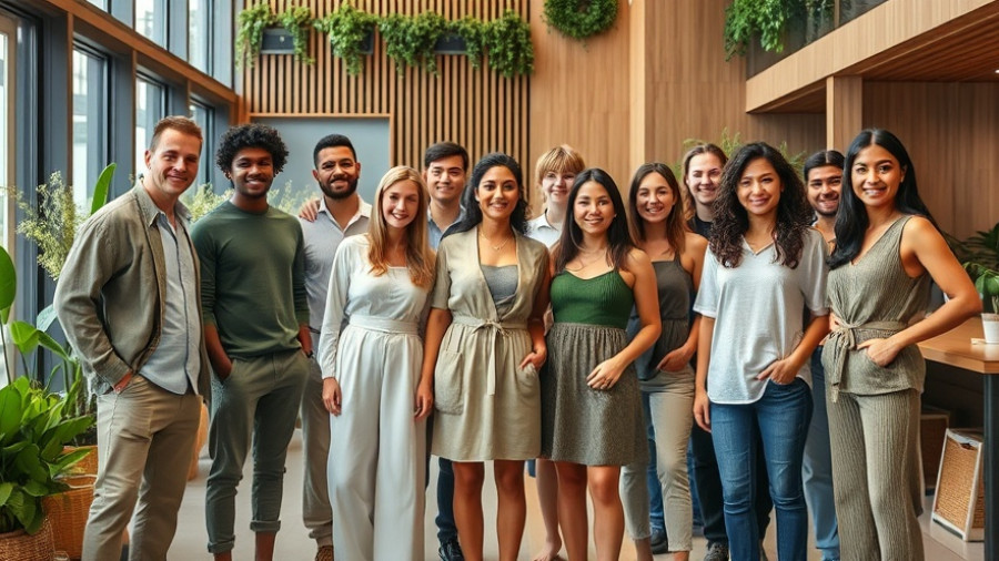 Young people in seaweed clothing indoors, modern style.