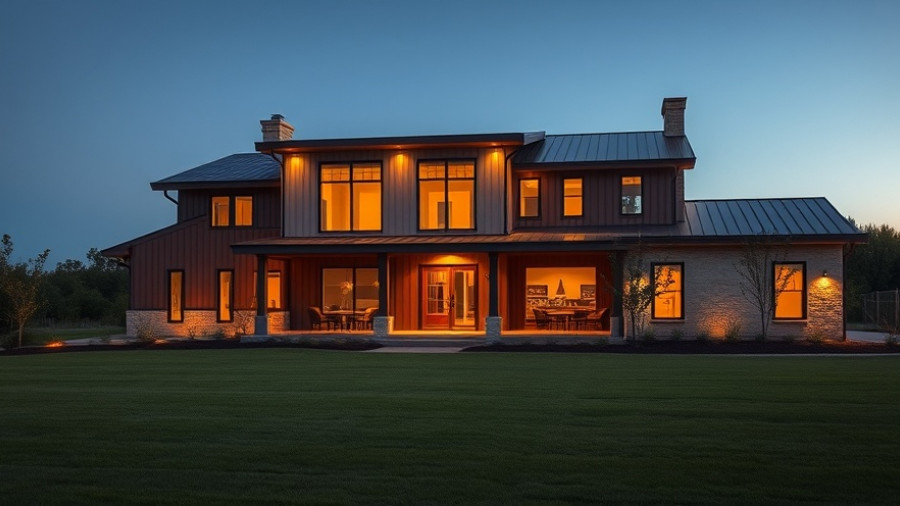 Modern agrarian-inspired home design with elegant facade.