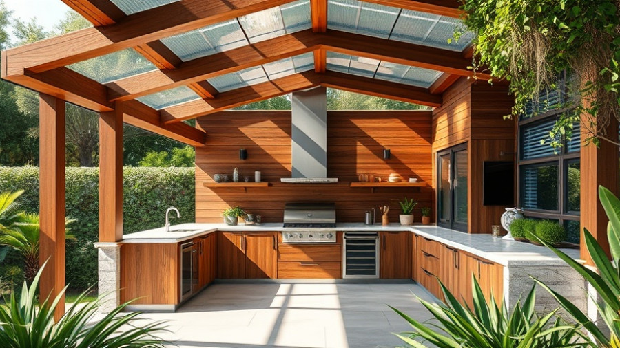 Stylish enclosed outdoor kitchen with modern design elements.