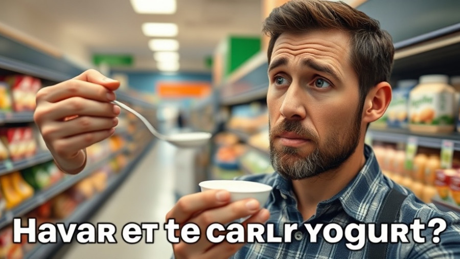 The Ugly Truth About Yogurt: man questioning yogurt in grocery aisle.