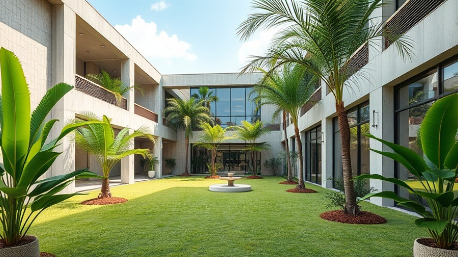 Modern private courtyard design with lush greenery and contemporary setting.