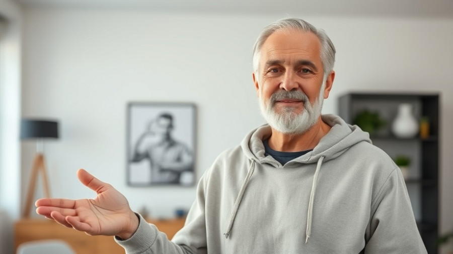 Casual man indoors gesturing, soft lighting, minimal decor.