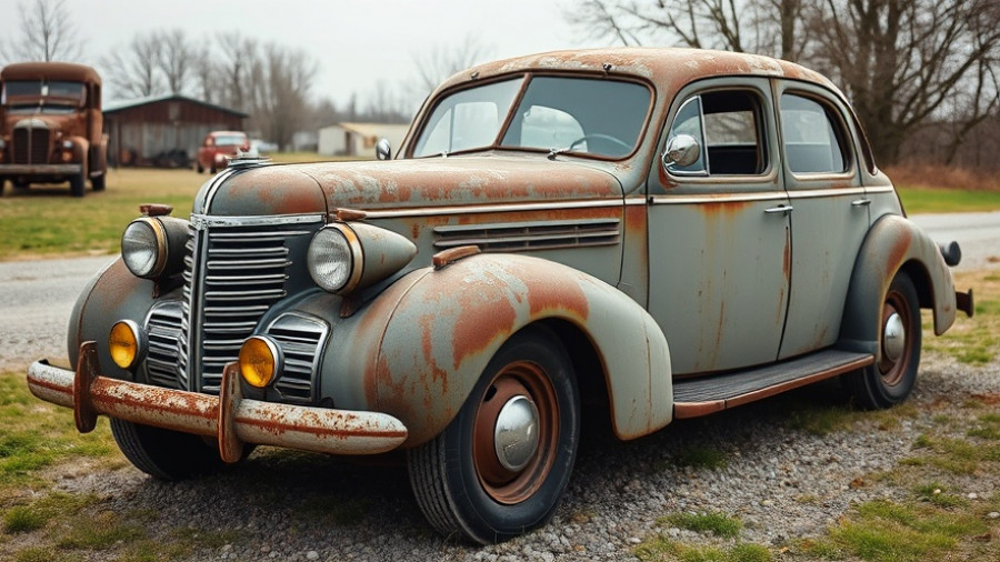 Vintage 1938 Buick Special 4 Door Sedan with rusted exterior.