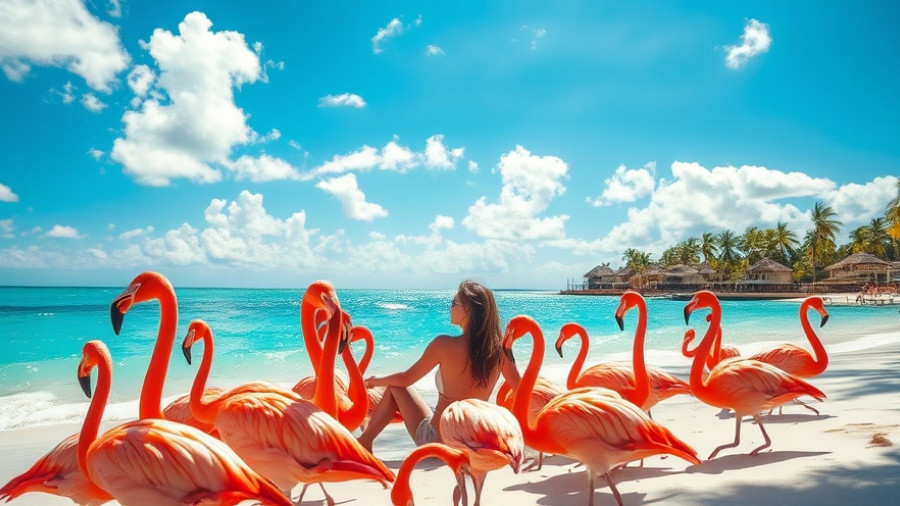 Relaxing beach scene with flamingos in Aruba, capturing best things to do.