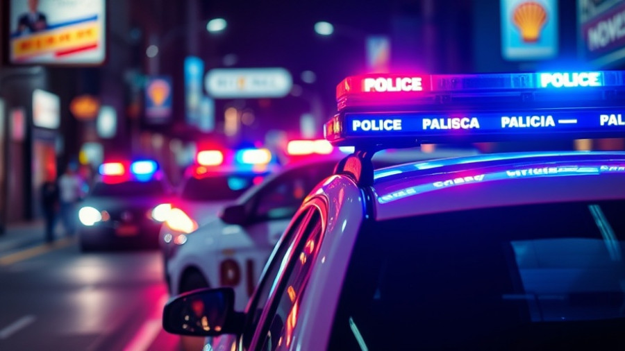 Police lights during a night patrol related to hit-and-run accident in Louisiana.