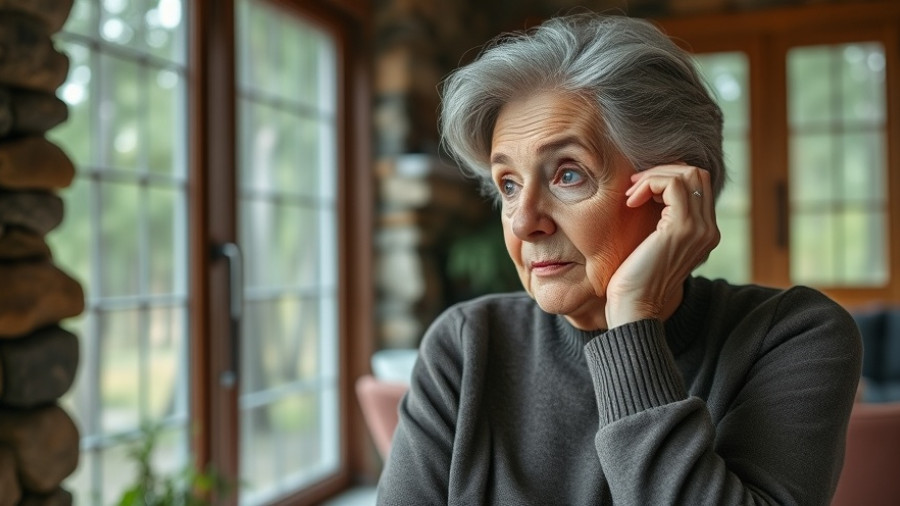 Elderly woman contemplating blood pressure fluctuations and brain health.