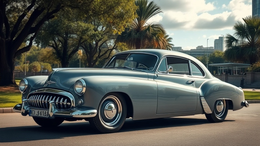 Buy used cars: Vintage coupe parked in scenic area.