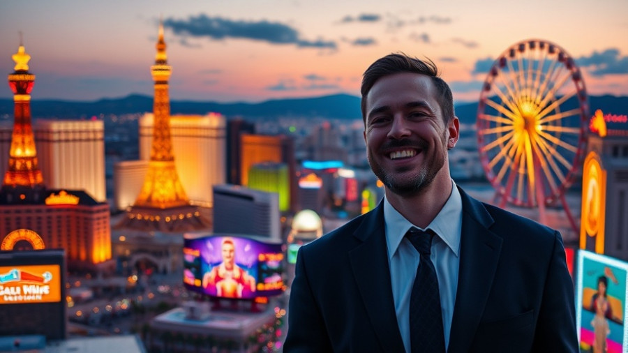 Skyline and a smiling man, highlighting Las Vegas pricing issues.