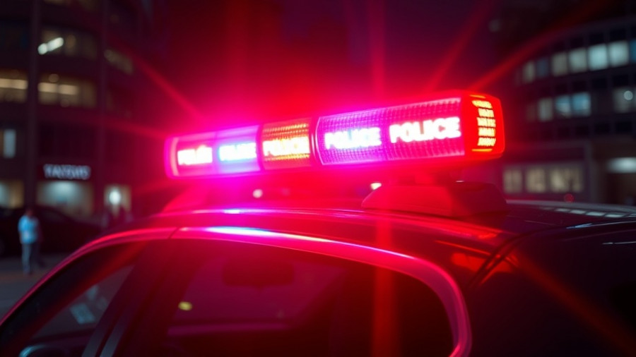 Flashing police lights at night highlighting gun violence in Central City.