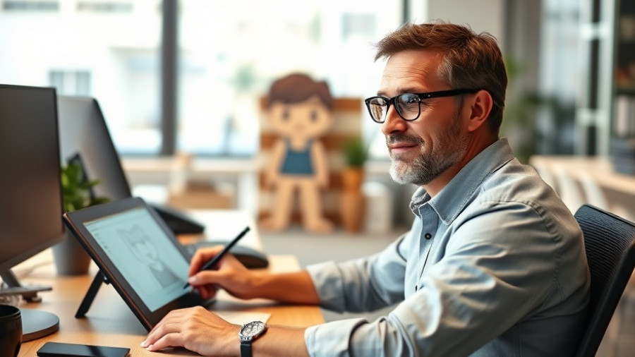 Artist with tablet in office, creating digital art