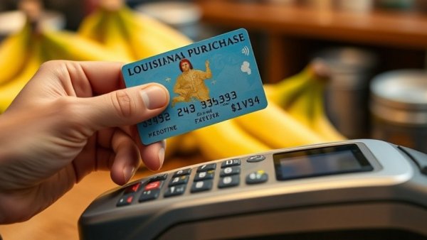 Louisiana Purchase card used at payment terminal for SNAP benefits.