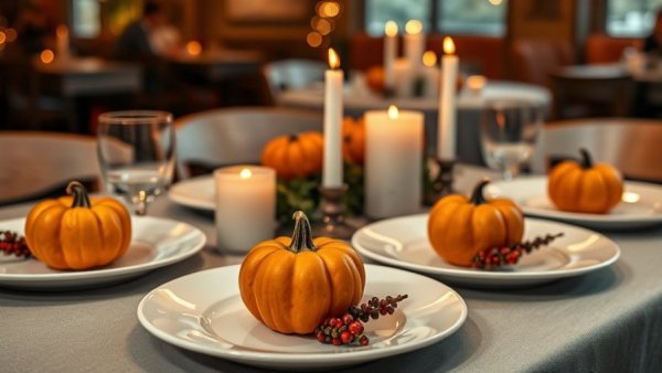 Elegant Thanksgiving table setting in New Orleans restaurant.
