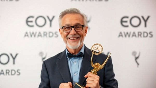 Tom Bergeron holding an Emmy Award at the ceremony.