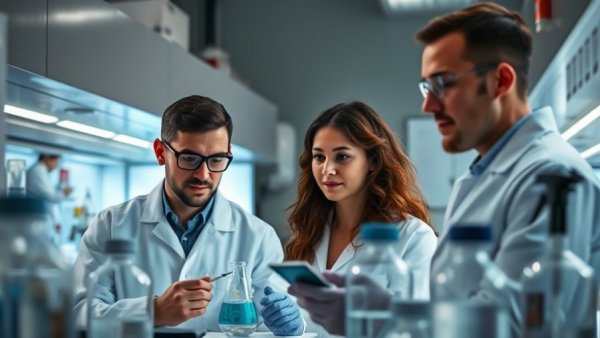 Scientists researching pancreatic cancer treatment in modern lab.