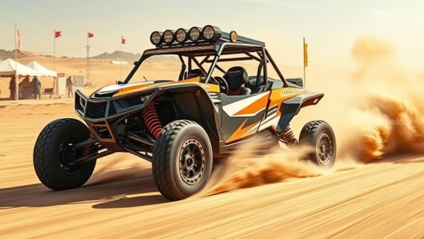 Off-road racing transmission performance displayed in desert race.
