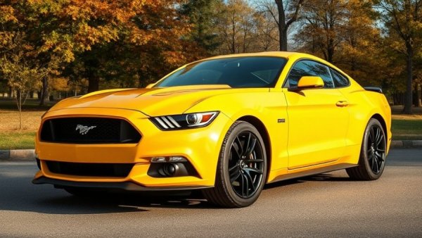 Yellow Mustang parked on a sunny day, perfect for buy used cars.