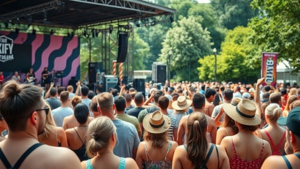 Crowd at Tremé Creole Gumbo Festival enjoying outdoor music performance.
