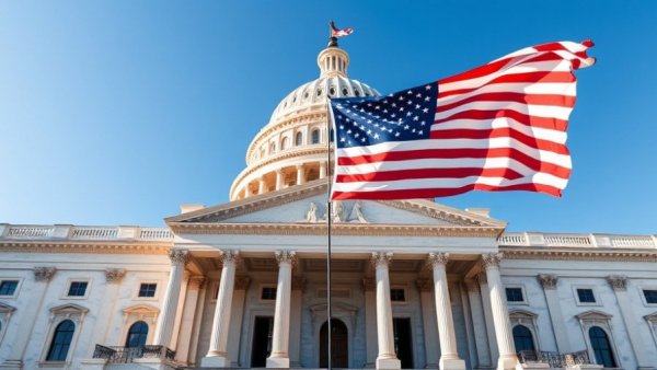 Government shutdown impact on seniors: Capitol building facade with American flag.