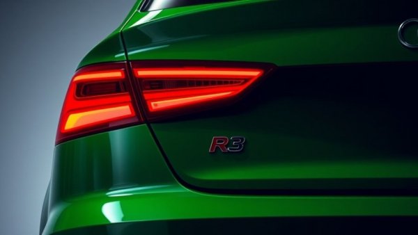 Vibrant green Audi RS3 GT tail light close-up, Audi RS3 GT Inline-Five Finale badge visible.
