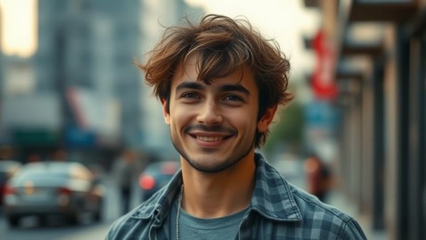 Casually dressed man outdoors with soft smile for diVine social media app.