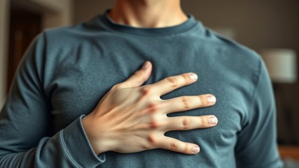 Concerned individual holding chest suggesting increase in whooping cough cases.