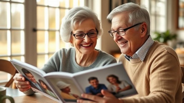 Elderly woman with photo album, predicting Alzheimer's risk before symptoms.