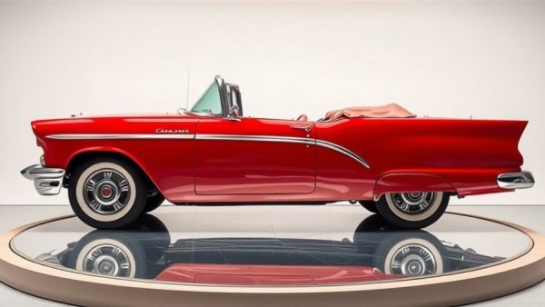 Classic red car display for buy used cars.