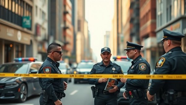 Police manage Tulane-Gravier shooting scene in urban street setting.