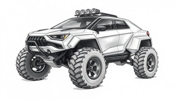 Hyundai Crater Off-Roader futuristic sketch in monochrome watercolor.