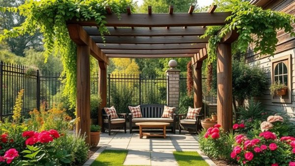 Transform your garden with soothing ambiance using a rustic pergola.