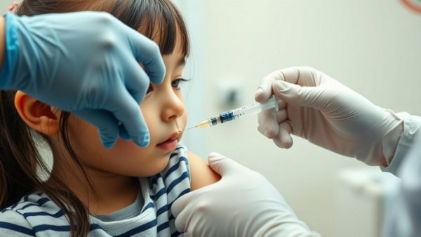 Medical professional vaccinating a young girl in a clinical setting.