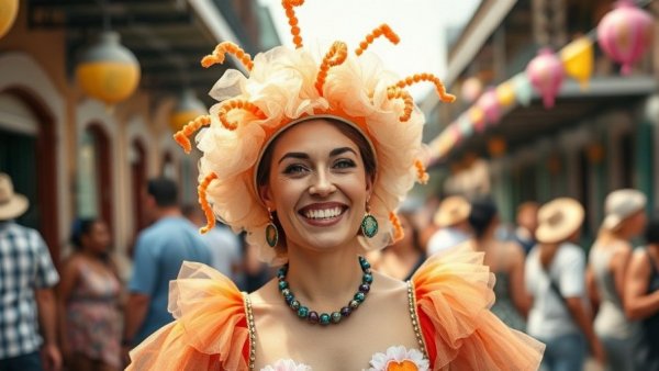 Festive woman enjoying Thanksgiving event in New Orleans.